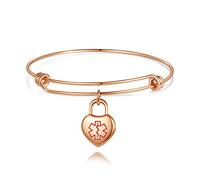 linnalove Rose gold expandable bangle bracelet with medical id charms with engraving Allergic to Penicillin medical alert bracelets for women