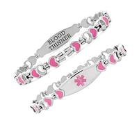 LinnaLove Stainless Steel Medical Alert ID SOS Bracelet for Women & Girls, Fashion Heart Link,7.5 inches (Silver, Pre-Engraving Blood THINNER)