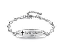 LinnaLove Stylish Religious Bible Verse Scripture Quotes Bracelet for women heart cross bracelets-Faith Christian Gifts, One Size, Stainless Steel, no gemstone