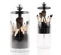 LinNature Press-Pop Makeup Brush Holder with lid, Dustproof Clear Make up Brush Organizer for vanity & Desktop(Black)