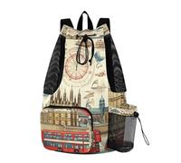 LINNIKEEEE Abstract Art London Travel Backpack Gym Drawstring Bags Bookbag Bag for Swimming Youth Girls