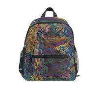 LINNIKEEEE Abstract Rainbow Horse Swirling Toddler Backpack Bookbag Mini Shoulder Bag for Travel 1-6 Years Kids with Chest Strap Clip Whistle