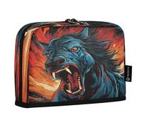 LINNIKEEEE Angry Cool Blue Horse Pencil Cases Pouch Student Pen Bags for School Girls Boys