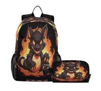 LINNIKEEEE Angry Fired Animal Tasmanian Student Backpack & Lunch Bag Set - Durable Lightweight School Bag for Boys Girls