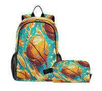 LINNIKEEEE Basketballs Orange Blue Splash Student Backpack & Lunch Bag Set-Durable Lightweight School Bag for Boys Girls