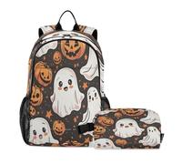 LINNIKEEEE Black Pumpkins Cute Spirits Student Backpack & Lunch Bag Set-Durable Lightweight School Bag for Boys Girls