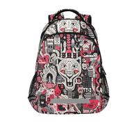 LINNIKEEEE Black Red Castles Hearts Cats Bookbag School Backpack for Students Spacious School Bag Durable for Boys Girls