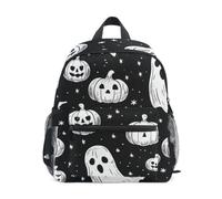 LINNIKEEEE Black Spirits White Pumpkins Toddler Backpack Bookbag Mini Shoulder Bag for Travel 1-6 Years Kids with Chest Strap Clip Whistle