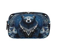 LINNIKEEEE Blue Abstract Sloth Bear Pencil Bag Case Cosmetic Makeup Pouch Student Pen Case for Girls Boys
