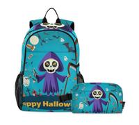 LINNIKEEEE Blue Halloween Graveyard Night Student Backpack & Lunch Bag Set-Durable Lightweight School Bag for Boys Girls