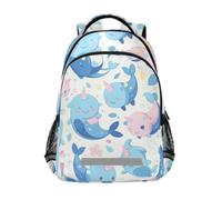 LINNIKEEEE Blue Narwhals Cute Pink Bookbag School Backpack for Students Spacious School Bag Durable for Boys Girls