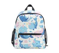 LINNIKEEEE Blue Narwhals Cute Pink Toddler Backpack Bookbag Mini Shoulder Bag for Travel 1-6 Years Kids with Chest Strap Clip Whistle