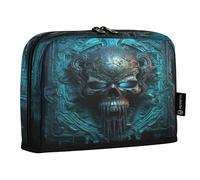 LINNIKEEEE Blue Skull Devil Pencil Cases Pouch Student Pen Bags for School Girls Boys