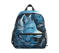 LINNIKEEEE Blue Wolf Glowing Artistic Abstract Toddler Backpack Bookbag Mini Shoulder Bag for Travel 1-6 Years Kids with Chest Strap Clip Whistle