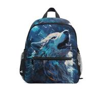 LINNIKEEEE Blue Wolf Howling Toddler Backpack Bookbag Mini Shoulder Bag for Travel 1-6 Years Kids with Chest Strap Clip Whistle