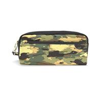 LINNIKEEEE Camouflage Green Brown Military Leather Pencil Case Durable Pen Pouch Makeup Bag Organizer Ideal Boys Girls