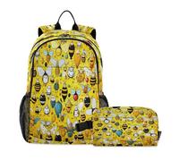 LINNIKEEEE Cartoon Doodle Bees Art Student Backpack & Lunch Bag Set - Durable Lightweight School Bag for Boys Girls