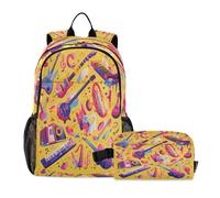 LINNIKEEEE Cartoon Doodle Instruments Student Backpack & Lunch Bag Set-Durable Lightweight School Bag for Boys Girls