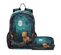 LINNIKEEEE Cartoon Doodle Lions Student Backpack & Lunch Bag Set - Durable Lightweight School Bag for Boys Girls