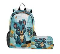 LINNIKEEEE Children's Art Colorful Tasmanian Student Backpack & Lunch Bag Set - Durable Lightweight School Bag for Boys Girls