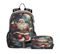 LINNIKEEEE Christmas Santa Clause Student Backpack & Lunch Bag Set - Durable Lightweight School Bag for Boys Girls