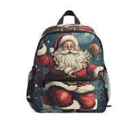 LINNIKEEEE Christmas Santa Clause Toddler Backpack Bookbag Mini Shoulder Bag for Travel 1-6 Years Kids with Chest Strap Clip Whistle