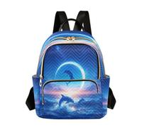 LINNIKEEEE Colorful Dolphin Jumping Moonlight Backpack Bookbag Mini Shoulder Bag for Travel Teen