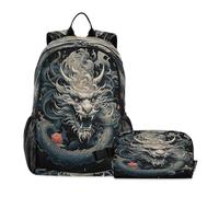 LINNIKEEEE Cool Ancient Chinese Dragon Student Backpack & Lunch Bag Set-Durable Lightweight School Bag for Boys Girls