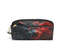 LINNIKEEEE Cool Angry Dragon Leather Pencil Case Durable Pen Pouch Makeup Bag Organizer Ideal Boys Girls