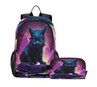 LINNIKEEEE Cool Purple Tasmanian Student Backpack & Lunch Bag Set - Durable Lightweight School Bag for Boys Girls