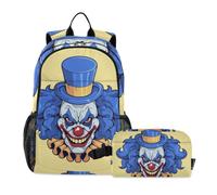 LINNIKEEEE Creepy Clown Blue Artwork Student Backpack & Lunch Bag Set-Durable Lightweight School Bag for Boys Girls