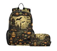 LINNIKEEEE Creepy House Dark Halloween Student Backpack & Lunch Bag Set-Durable Lightweight School Bag for Boys Girls