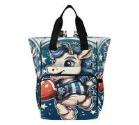 LINNIKEEEE Cute Blue Cartoon Unicorn Diaper Bag Travel Backpack Large Capacity Tote Mom Bags for Dad Women Girls