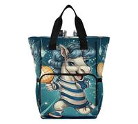 LINNIKEEEE Cute Blue Unicorn Diaper Bag Travel Backpack Large Capacity Tote Mom Bags for Dad Women Girls