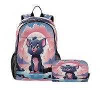 LINNIKEEEE Cute Cartoon Tasmanian Student Backpack & Lunch Bag Set - Durable Lightweight School Bag for Boys Girls