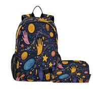 LINNIKEEEE Cute Doodle Abstract Art Student Backpack & Lunch Bag Set - Durable Lightweight School Bag for Boys Girls