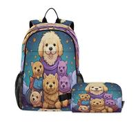 LINNIKEEEE Cute Doodle Animal Dog Student Backpack & Lunch Bag Set - Durable Lightweight School Bag for Boys Girls