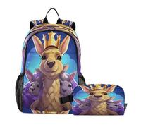 LINNIKEEEE Cute Doodle Animal Kangaroo Student Backpack & Lunch Bag Set - Durable Lightweight School Bag for Boys Girls