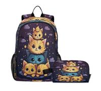 LINNIKEEEE Cute Doodle Animal Kittens Student Backpack & Lunch Bag Set - Durable Lightweight School Bag for Boys Girls