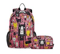 LINNIKEEEE Cute Doodle Art Dogs Student Backpack & Lunch Bag Set-Durable Lightweight School Bag for Boys Girls