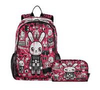 LINNIKEEEE Cute Doodle Art Rabbit Student Backpack & Lunch Bag Set-Durable Lightweight School Bag for Boys Girls