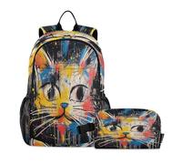 LINNIKEEEE Cute Doodle Cats Student Backpack & Lunch Bag Set - Durable Lightweight School Bag for Boys Girls