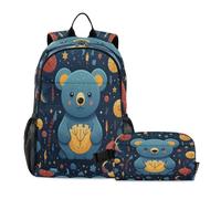 LINNIKEEEE Cute Doodle Cute Bear Student Backpack & Lunch Bag Set - Durable Lightweight School Bag for Boys Girls