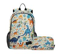 LINNIKEEEE Cute Doodle Dinosaur Student Backpack & Lunch Bag Set - Durable Lightweight School Bag for Boys Girls