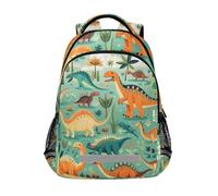 LINNIKEEEE Cute Doodle Green Dinosaur Bookbag School Backpack for Students Spacious School Bag Durable for Boys Girls