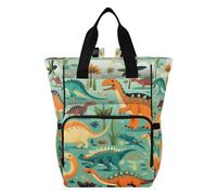 LINNIKEEEE Cute Doodle Green Dinosaur Diaper Bag Travel Backpack Large Capacity Tote Mom Bags for Dad Women Girls