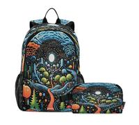 LINNIKEEEE Cute Doodle Komodo Dragons Student Backpack & Lunch Bag Set - Durable Lightweight School Bag for Boys Girls