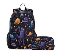 LINNIKEEEE Cute Doodle Little Monster Student Backpack & Lunch Bag Set - Durable Lightweight School Bag for Boys Girls