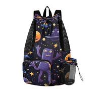 LINNIKEEEE Cute Doodle Little Monster Travel Backpack Gym Drawstring Bags Bookbag Bag for Swimming Youth Girls