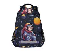 LINNIKEEEE Cute Doodle Monkey Astronaut Bookbag School Backpack for Students Spacious School Bag Durable for Boys Girls